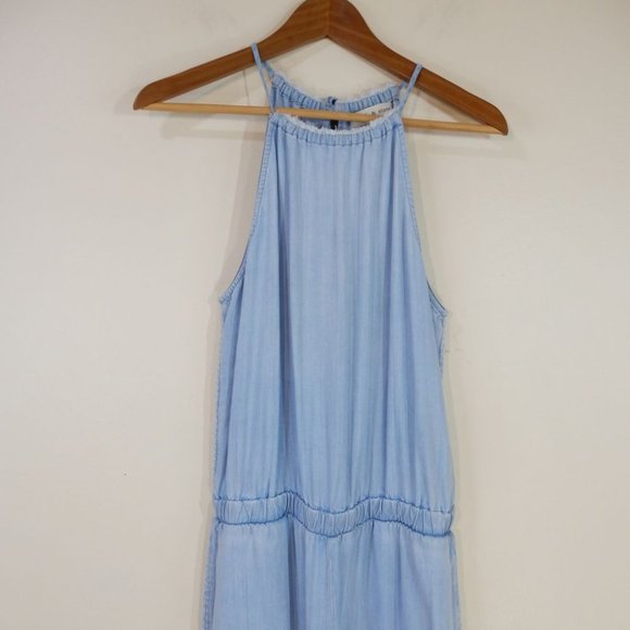 CLOTH & STONE Anthropologie Halter Neck Cropped JUMPSUIT Size S SMALL Blue NEW - Picture 3 of 9